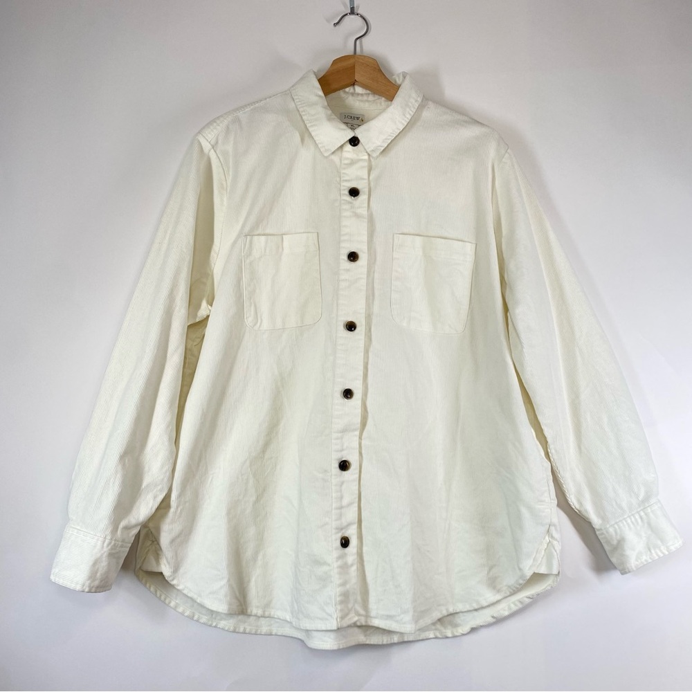 J.Crew Ivory Corduroy Button Down Shirt Jacket Cotton Pockets Shacket Size XL